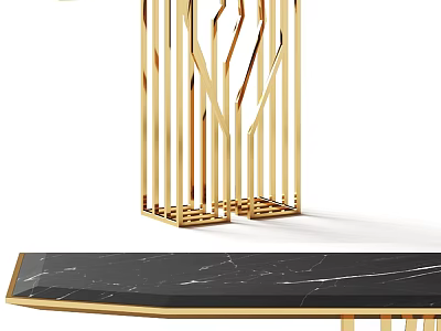 Luxurious Gold Geometric Frame Structure With Black Marble Tabletop 3d model