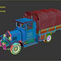 Blue Vintage Truck With Gray Canvas Cover Red Side Panels And White Rimmed Wheels