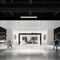 Modern Bright Parking Garage Interior With Shiny Floor Pedestrians And Parked Cars