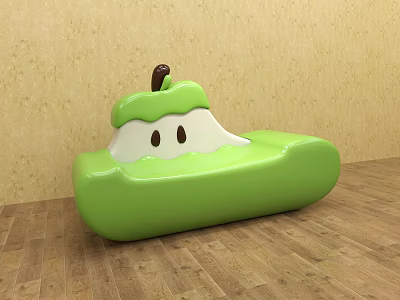 Green Apple Shaped Public Chair With Cute Design For Kids In Playroom 3d model