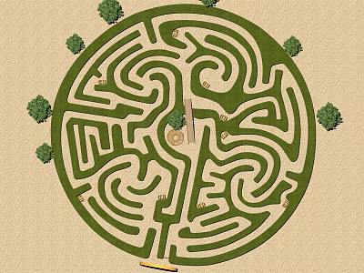 Circular Maze Playground Equipment With Winding Paths Surrounded By Trees And Entrance 3d model