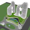 Modern Unique Commercial Complex With Wavy Facade Green Spaces And Circular Design Elements 3d model