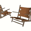 Simple Design Wooden Frame Leisure Chair With Brown Leather Seat And Armrests