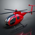 Red Helicopter With Transparent Cockpit Black Propellers And Landing Gear On Dark Background