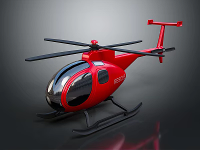 Red Helicopter With Transparent Cockpit Black Propellers And Landing Gear On Dark Background 3d model