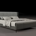Modern Double Bed With Grey Fabric Headboard Leather Frame And Grey Bedding 3d model