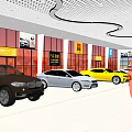 Car Dealership Showroom Featuring Yellow Sports Car And White Vehicles