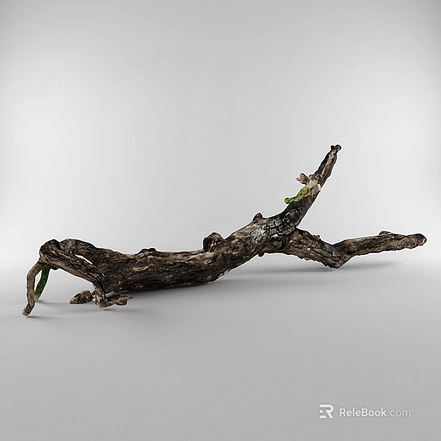 Natural Stone Wood Decorative Branch With Moss Accents For Home Decoration 3d model 