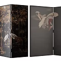 Elegant Room Divider With Crane And Bamboo Patterns On Dark Background 3d model