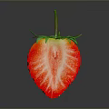 Juicy Sliced Fresh Red Strawberry with Green Leaves on Dark Surface