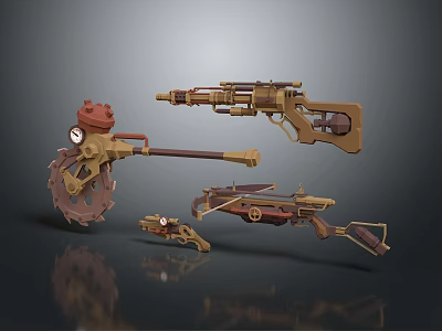 Steampunk Mechanical Weapons with Various Types Gears and Vintage Design Elements 3d model