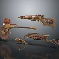 Steampunk Mechanical Weapons with Various Types Gears and Vintage Design Elements