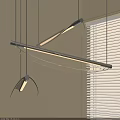 Modern Curved Pendant Light With Metal Frame And Glass Elements In Interior Room With Blinds