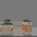 Traditional Red Brick School Building With Clock Tower Archway And Connected Dark Roof Structures