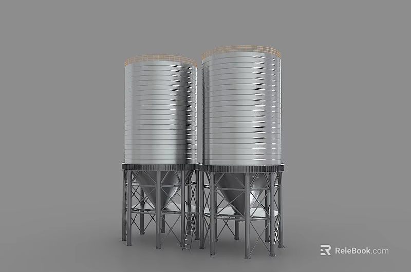 Industrial Equipment Large Silver Metal Storage Tanks with Steel Support Structures 3d model 