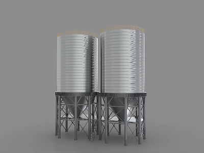 Industrial Equipment Large Silver Metal Storage Tanks with Steel Support Structures 3d model