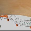Elegant Curved Display Shelf For Retail Eyewear With Warm Wooden Backdrop And Decorative Green Plants