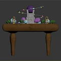 Colorful Entertainment Table With Small Buildings Trees Purple Sphere And Green Decorations