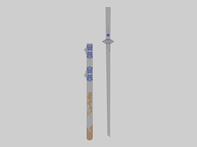 Two Decorative Traditional Swords With Ornate Scabbard And Exposed Sharp Blade 3d model