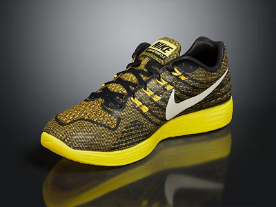 Stylish Nike Running Shoes in Yellow and Black with Mesh Upper and Swoosh Logo 3d model