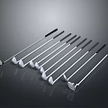 Multiple Golf Clubs Neatly Arranged With Golf Ball On Dark Reflective Background