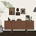Modern Interior Wooden Cabinet Shelf With Palm Plant Wall Art Floor Lamp And Decorative Items