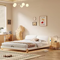 Minimalist Cream Soft Upholstered Double Bed With Solid Wood Frame For Warm Comfortable Bedroom