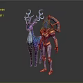 Ethereal Armored Character With Blue Crystal Head And Purple Deer With Blue Antlers