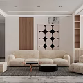 Modern Living Dining Room Interior With Beige Sofa Round Coffee Table And Large Window