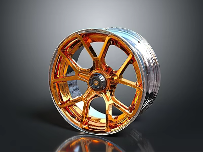 High Quality Automotive Wheel With Gold Spoke Design And Shiny Alloy Finish 3d model