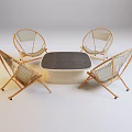 Modern Square Table With Four Rattan Chairs Metal Frame Minimalist Seating Set 3d model