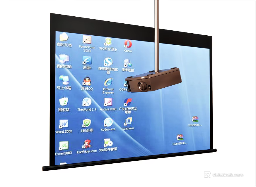 Projection Monitoring System with Large Screen Projector Display and Computer Desktop Icons Interface 3d model 