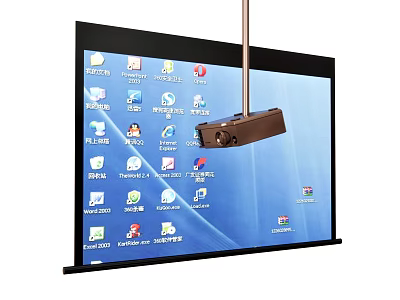 Projection Monitoring System with Large Screen Projector Display and Computer Desktop Icons Interface 3d model
