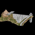 Scenic Stone Bridge Connecting Cliff Top Building With Hillside Rock Structure