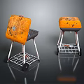 Orange Barbecue Grills With Black Grills Metal Stands Wheels And Rust Wear For Household Use