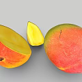 Whole Fresh Ripe Mango With Red Green Skin And Sliced Yellow Juicy Flesh