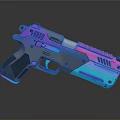 Colorful Pink Blue Gradient Pistol With Metallic Finish And Reflective Surface Design