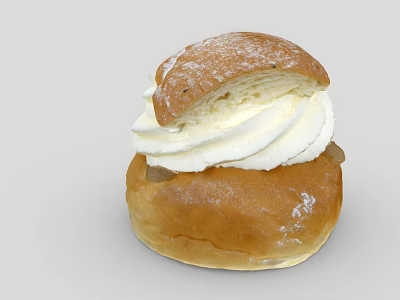Freshly Baked Cream Topped Bun With Powdered Sugar And Fluffy Texture 3d model