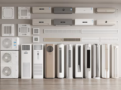 Diverse Modern Air Conditioner Fans Featuring Wall Mounted Floor Standing and Ceiling Styles 3d model