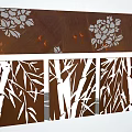 Rustic Brown Background Wall Design With White Floral And Bamboo Patterns 3d model