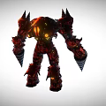 Red Spiked Game Movie Character With Glowing Core And Mechanical Armor
