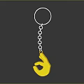 Fashion Accessories Yellow OK Hand Gesture Keychain With Silver Chain And Ring