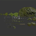 3D Terrain Elements Including Mountain Rocks Trees Bridges And Small Structures