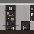 Modern White And Dark Gray Bookcase Interior Design With Open Shelves Books And Decorative Items