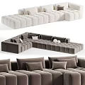 Modern Tufted Sectional Sofa With Plush Cushions And Modular Grey Beige Design 3d model