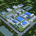 Aerial View Of Modern Industrial Plant With Multiple Blue Roofs And Green Surroundings
