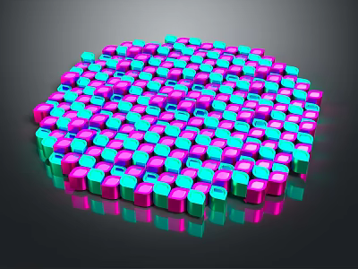 Colorful Pink And Blue Cube Decorative Ornaments Set With Glossy Finish Arranged In Circular Pattern 3d model