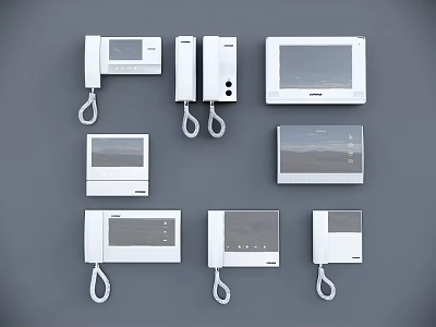 Various White Doorbell Intercom Systems With Screen And Handset Features 3d model