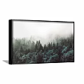 Scenic Landscape Painting With Distant Mountains Lush Forest And Misty Sky