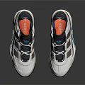 White Low Top Sneakers With Gray And Brown Panels Blue Soles And Gray Laces